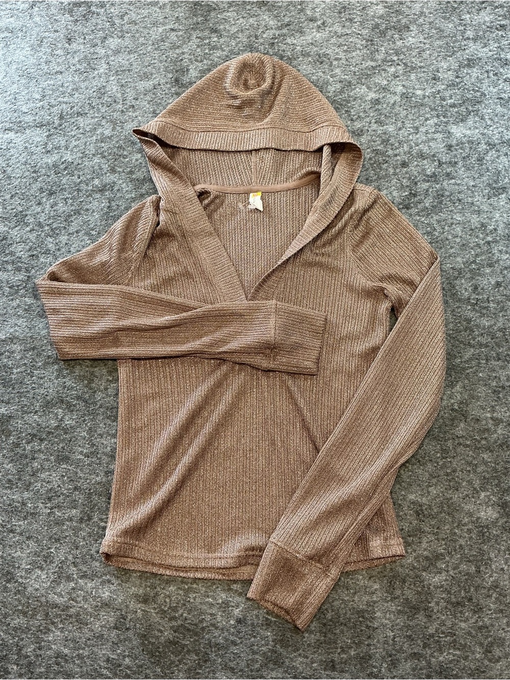 Daily Practice Ribbed Hooded Long-Sleeve Sweater Top - Brown Size S